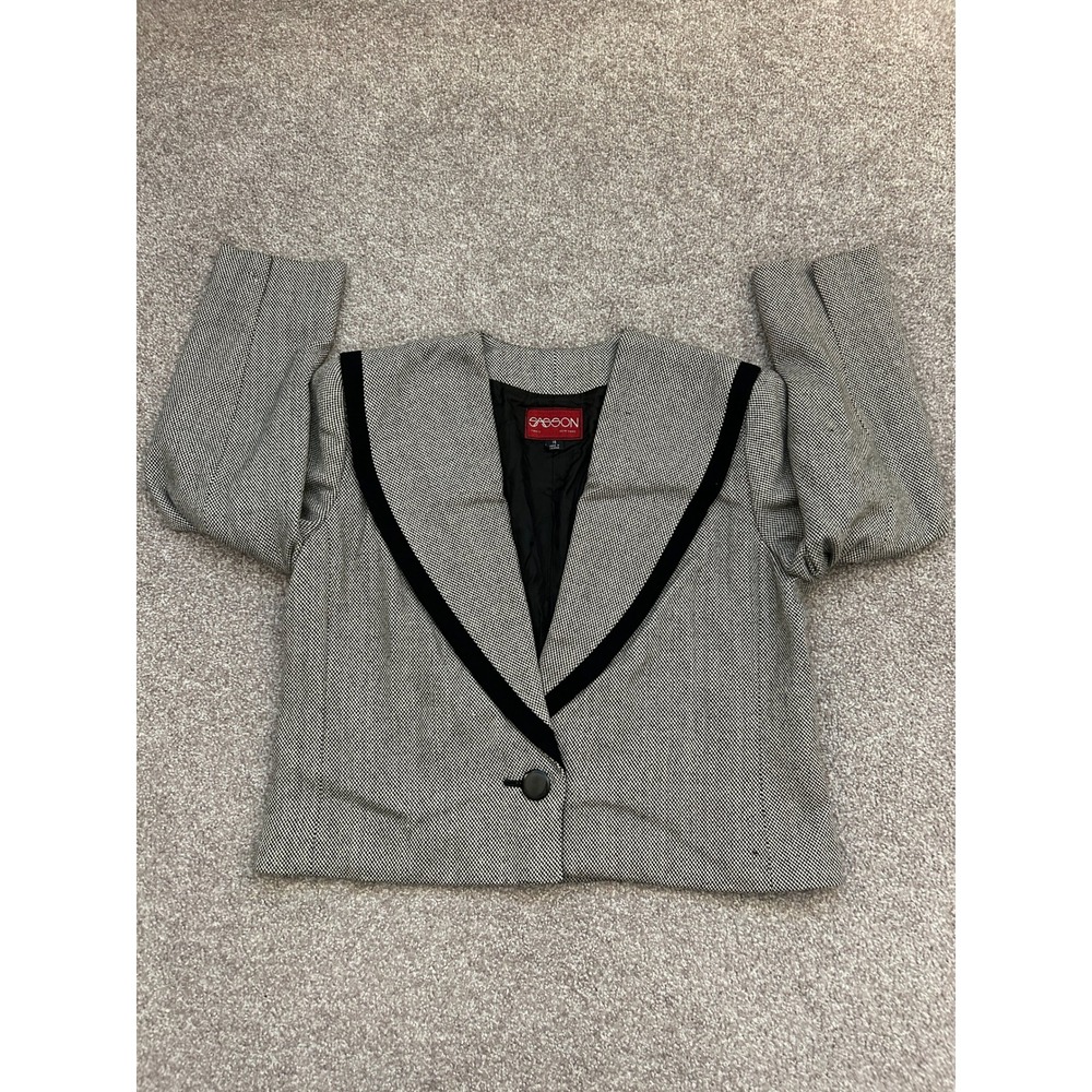 80s Vintage Sasson Blazer Women 14 Black White Excellent Vintage Cropped Wool